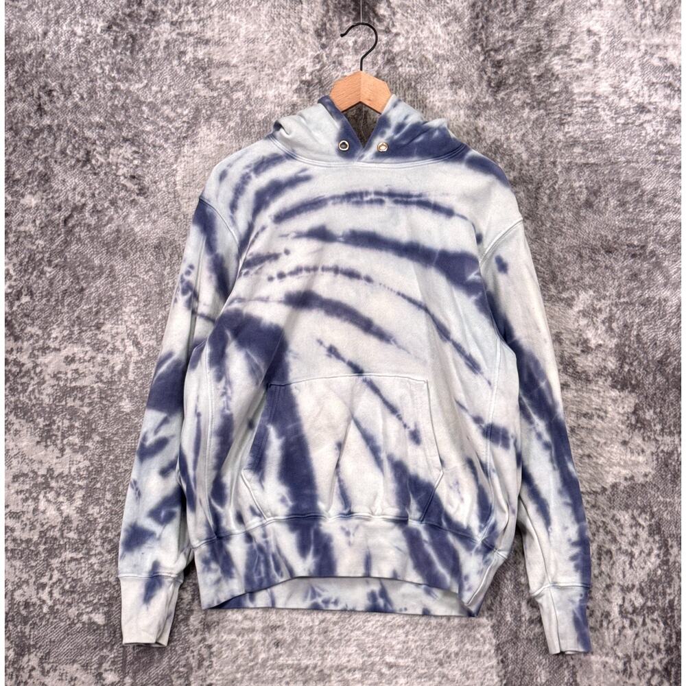 Les Tien Hoodie Small Mens Blue & White Tie Dye Fleece Heavyweight Pullover
